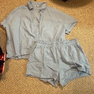Light Blue Button-Up Shirt and Shorts Set